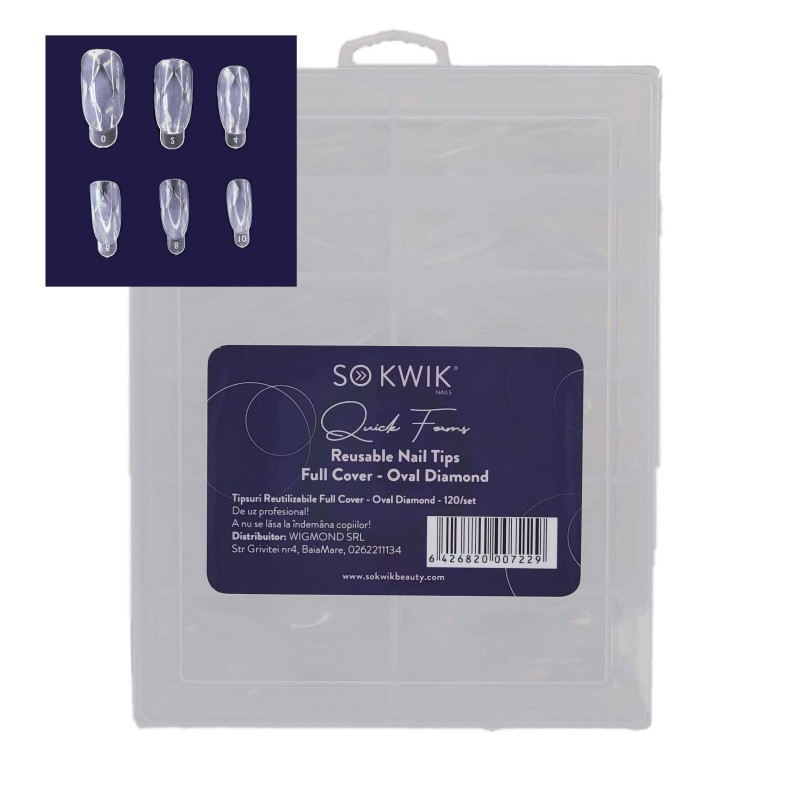SoKwik - Quick Forms - Tipsuri Reutilizabile Full Cover - Oval Diamond (120/set)