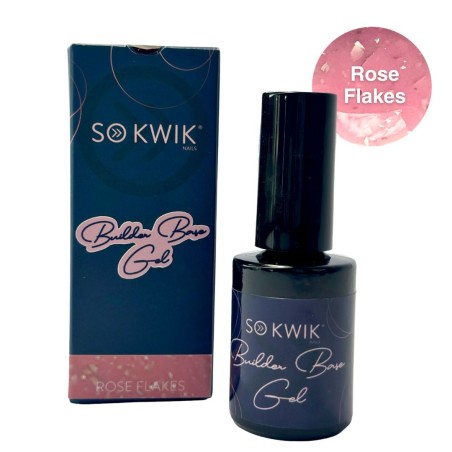 SoKwik Builder Rubber Base Gel Rose Flakes - Gel de Baza cu Sclipici Rose Gold (15ml)