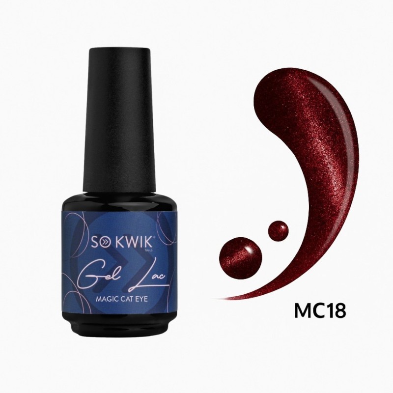 SoKwik Oja Semipermanenta Cat Eye MC18 – Rosu Rubiniu Metalic (15ml)