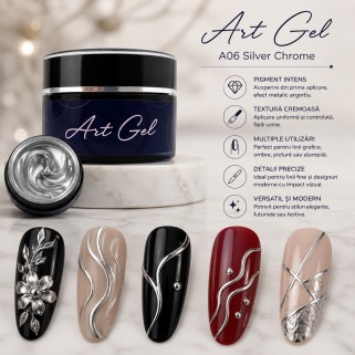 Gel metalic unghii Silver Chrome SoKwik Art Gel 06 5ml