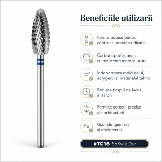 Capat de freza SoKwik TC16 carbura popice dur pentru acrygel