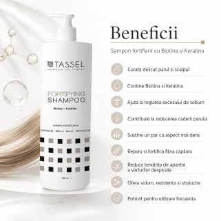 Sampon fortifiant TASSEL cu Biotina si Keratina 1000ml pentru par fragil