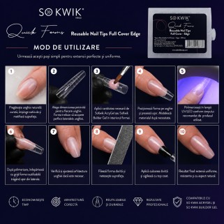 SoKwik Quick Forms Full Cover Edge 120 buc tipsuri reutilizabile extensii unghii