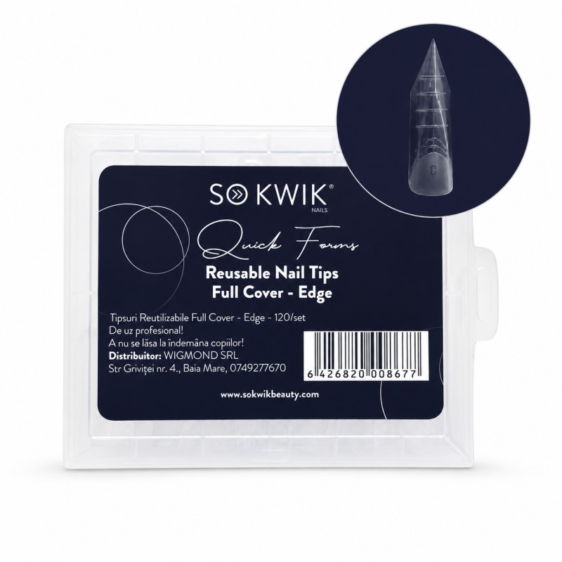 Tipsuri reutilizabile pentru extensii unghii – SoKwik Quick Forms Full Cover Edge 120 buc