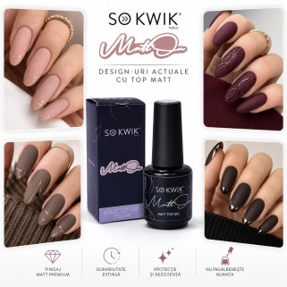 Top mat pentru unghii SoKwik MattON Matt Top Gel 15ml TPO Free si Hema Free