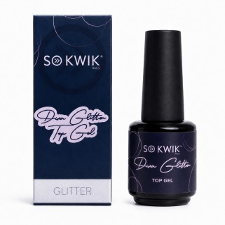Gel de luciu cu sclipici Flash pentru unghii SoKwik Diva Glitter Top Gel 15ml TPO Free si Hema Free