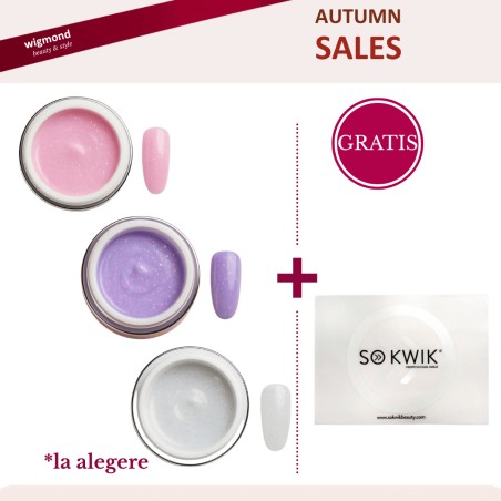 Pachet Promo SoKwik Builder Gel Oh Baby Pink White sau Lila Flakes 50ml cu protectie masa silicon gratis