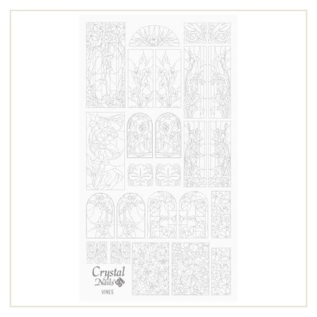 Crystal Nails - Water Decal Coloring Style - Abtibilde pentru Contur Modele - Vines Silver